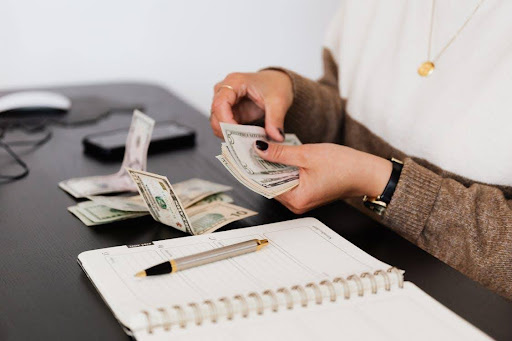 Person Counting Cash Money Stock 