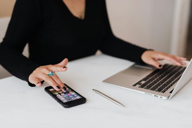 business women working on job costing at her firm 