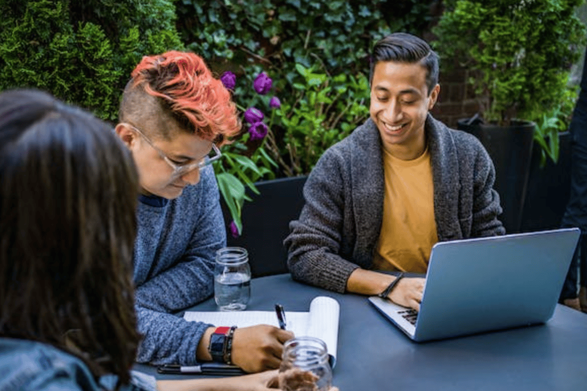 remote accounting team working together outdoors 