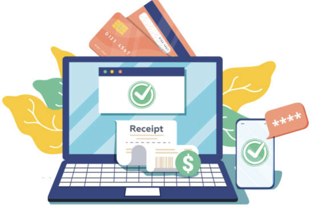 vector laptop image with receipt and icons 