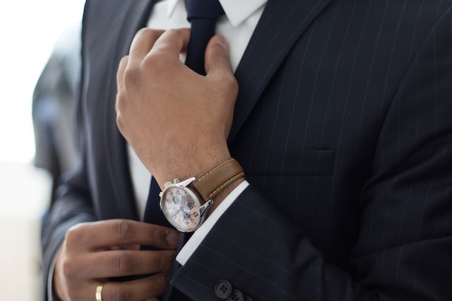 lawyer working from home with a suite and tie 